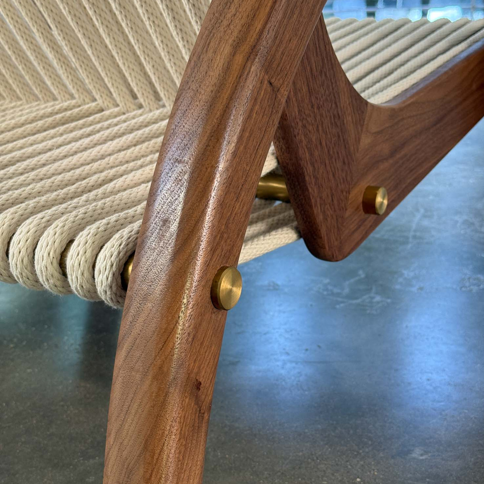 Close view of Glenlake Studio woodwork and brass joinery