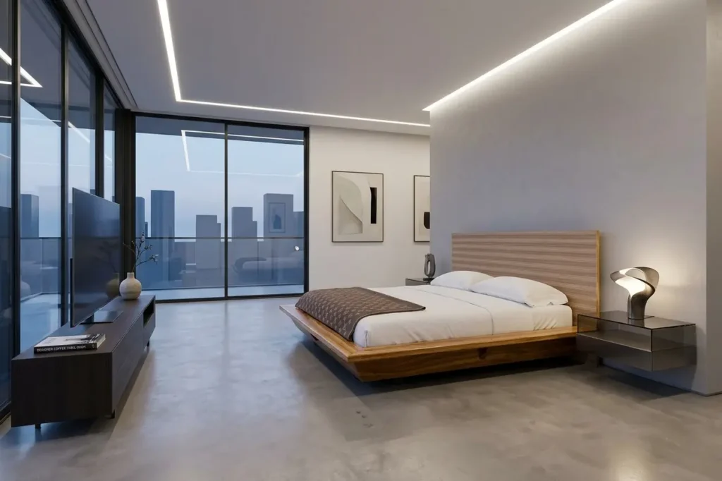 Kumo Floating Bed shown in a conceptual bedroom